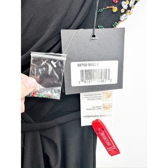 Mac Duggal 55709 Black Embellished Sleeve Jersey Wrap Gown Size 6 - Picture 6 of 8